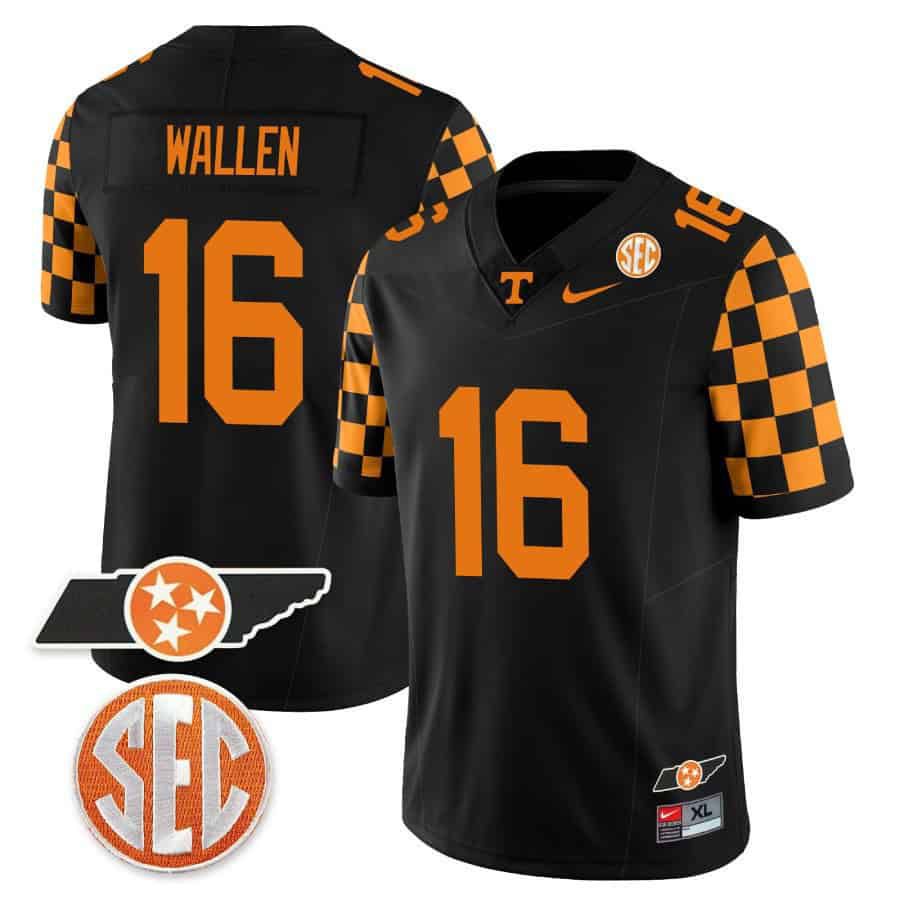 Men Tennessee Volunteers #16 Wallen Black 2024 Nike Checkerboard & Alternate NCAA Jersey style 1